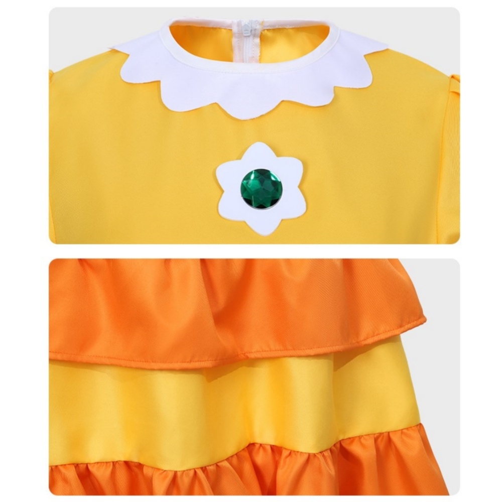 Princess Daisy Dress Super Mario Cosplay Costume For Women Kids