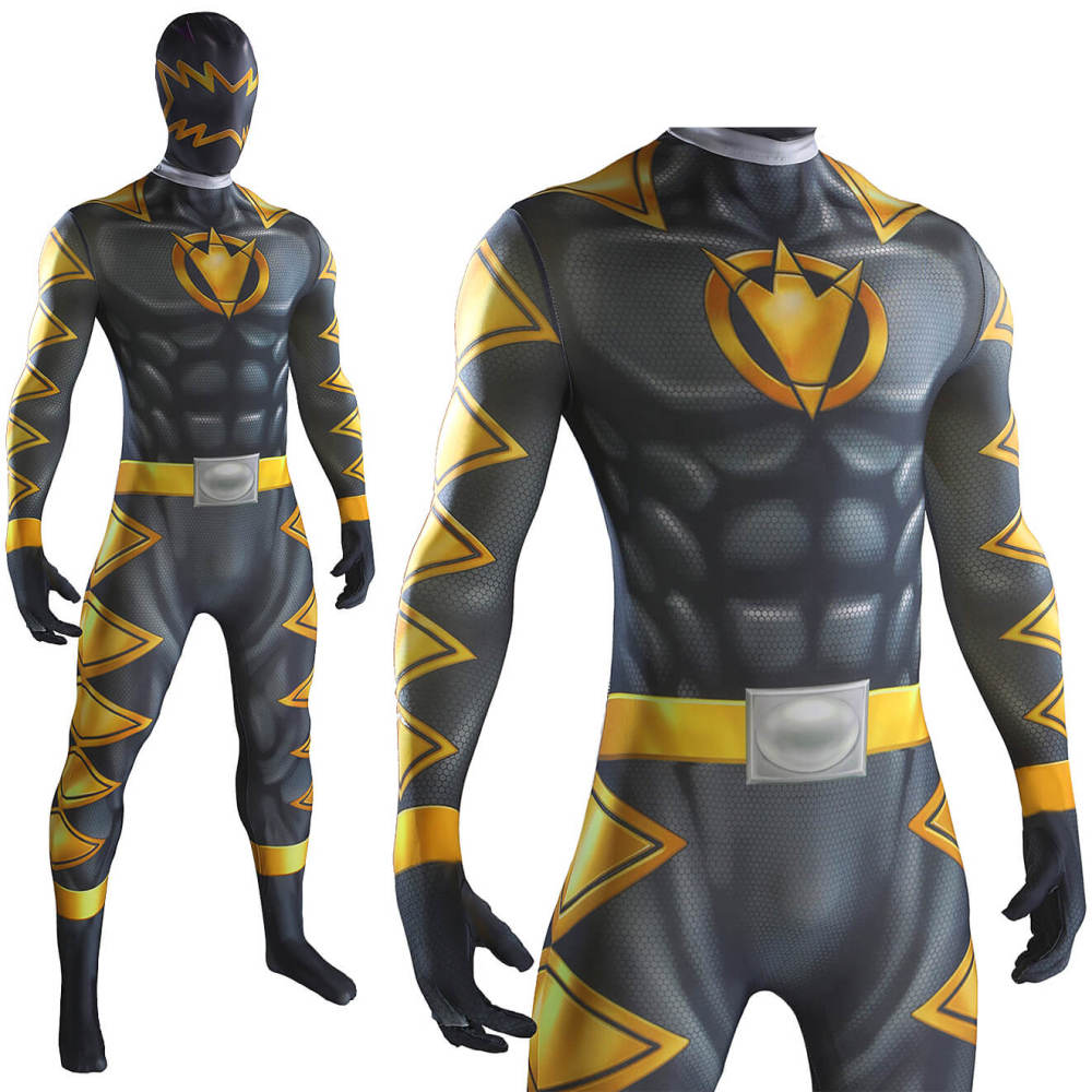 Power Ranger Abaranger Asuka Abare Black Jumpsuit Mask Cosplay Costume