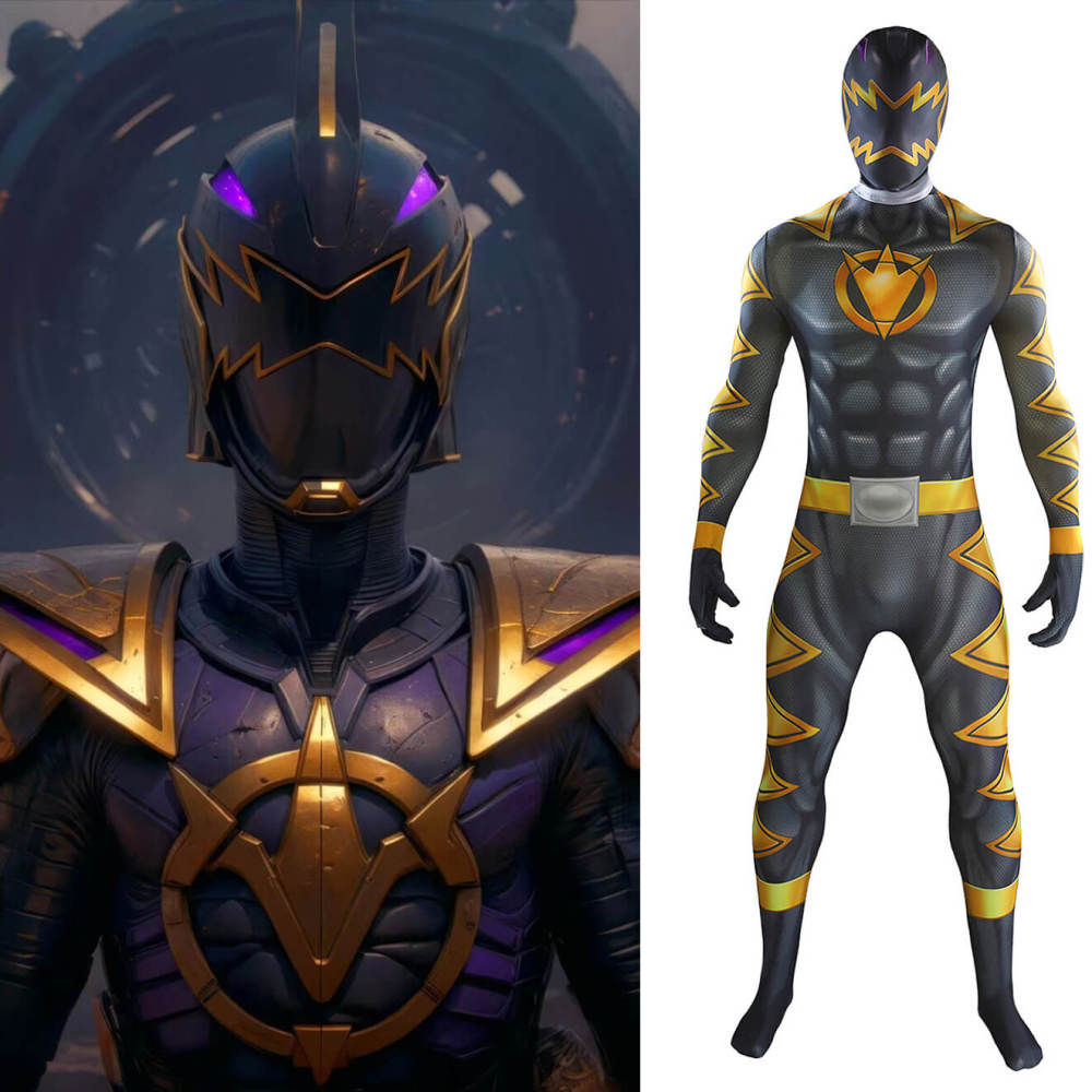 Power Ranger Abaranger Asuka Abare Black Jumpsuit Mask Cosplay Costume