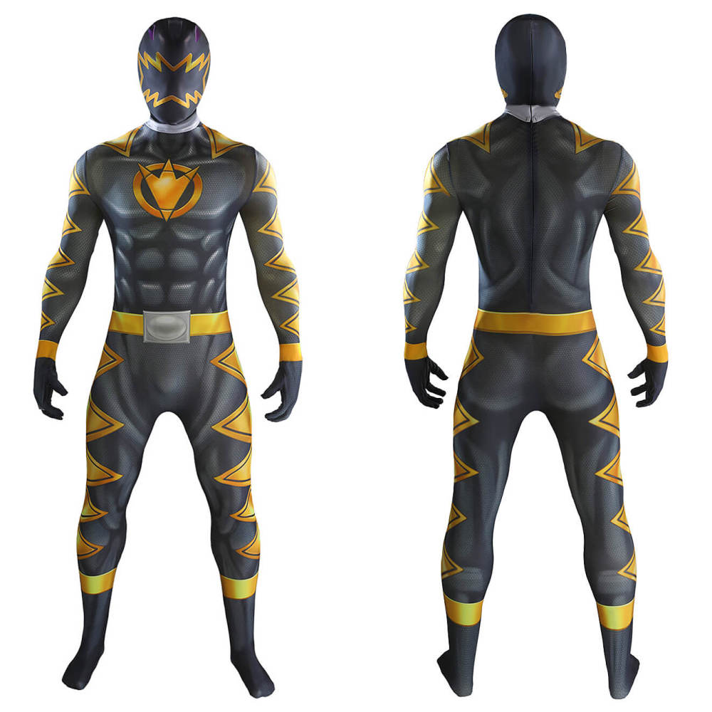 Power Ranger Abaranger Asuka Abare Black Jumpsuit Mask Cosplay Costume