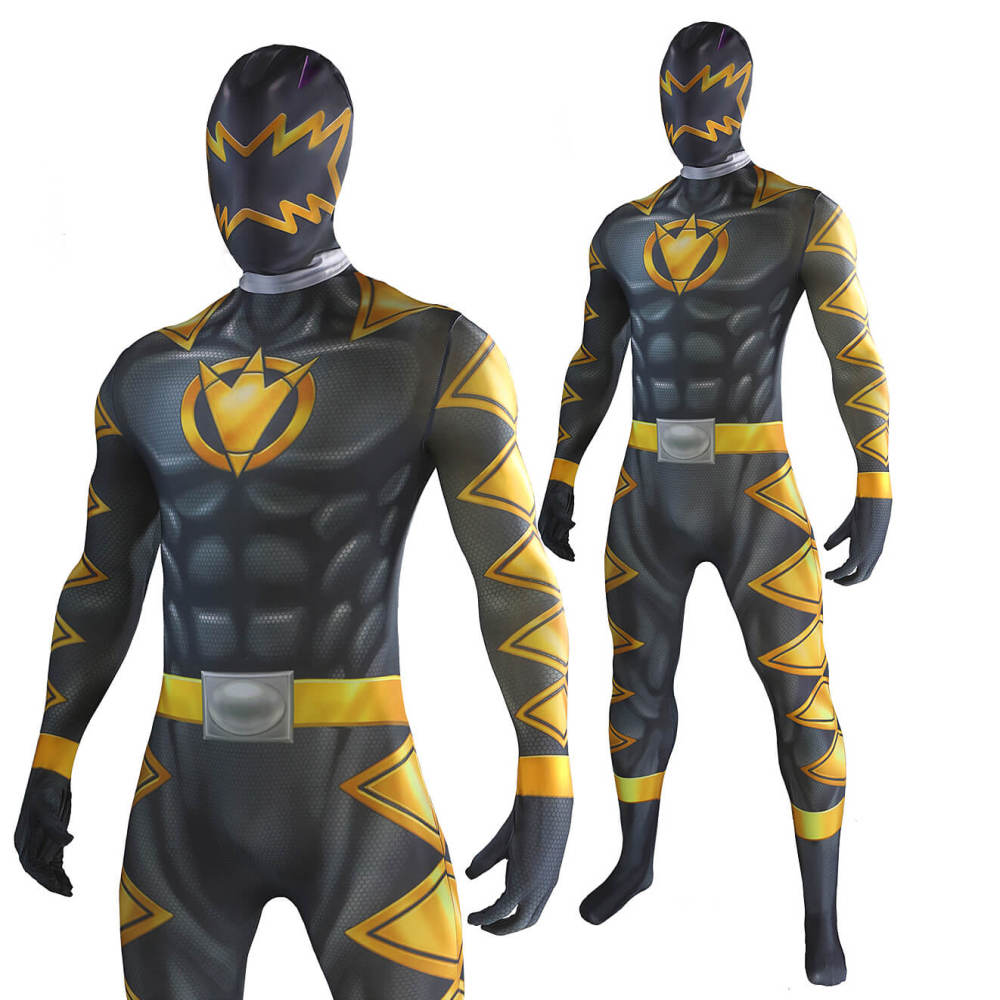 Power Ranger Abaranger Asuka Abare Black Jumpsuit Mask Cosplay Costume