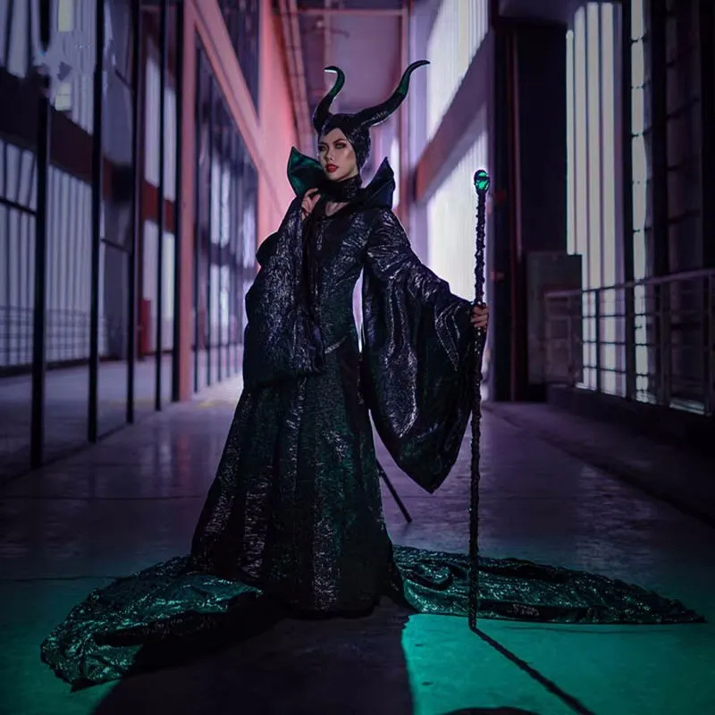 Maleficent Costume Mistress of Evil Black Witch Angelina Jolie Cosplay Dress Hat
