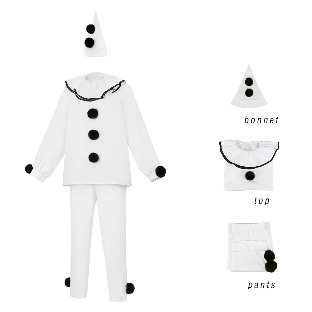 Pierrot Clown Cosplay Costume Halloween Mime Stage Outfits (Ready to Ship)