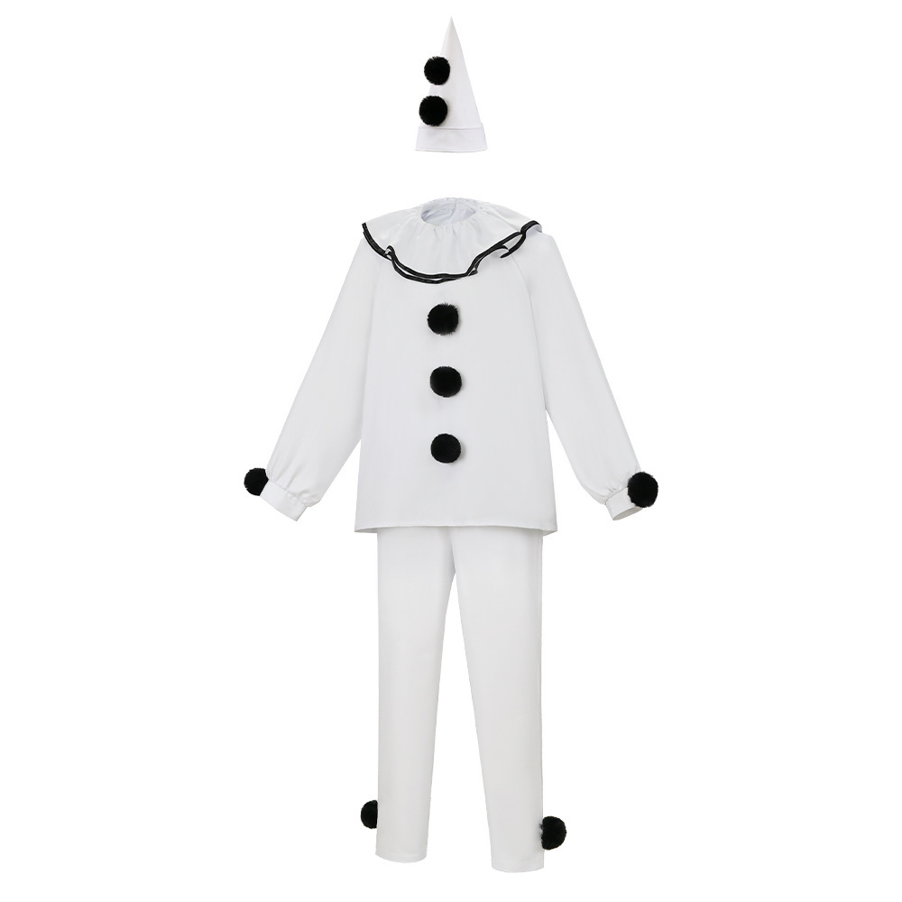 Pierrot Clown Cosplay Costume Halloween Mime Stage Outfits (Ready to Ship)