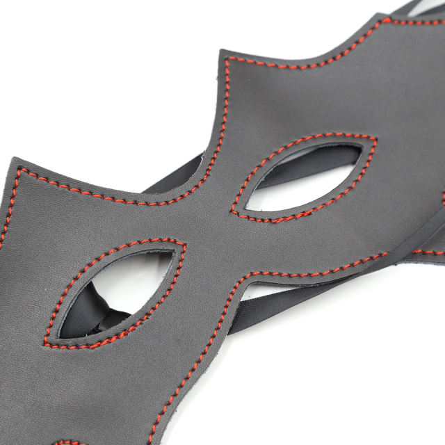 Real Leather Blindfold with Silk Strap (Black)