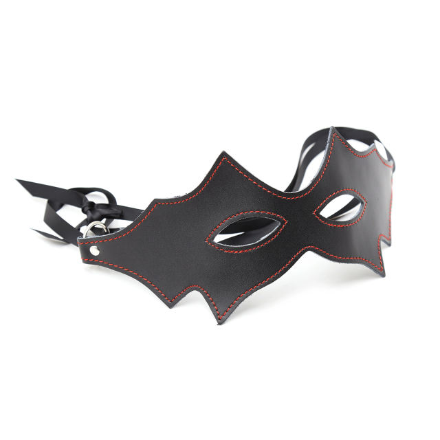 Real Leather Blindfold with Silk Strap (Black)