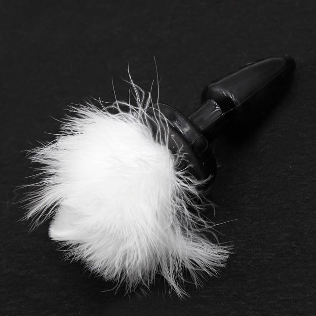 Feather Rabbit Tail With TPR Plug（White）