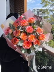 Orange Roses with Eucalyptus