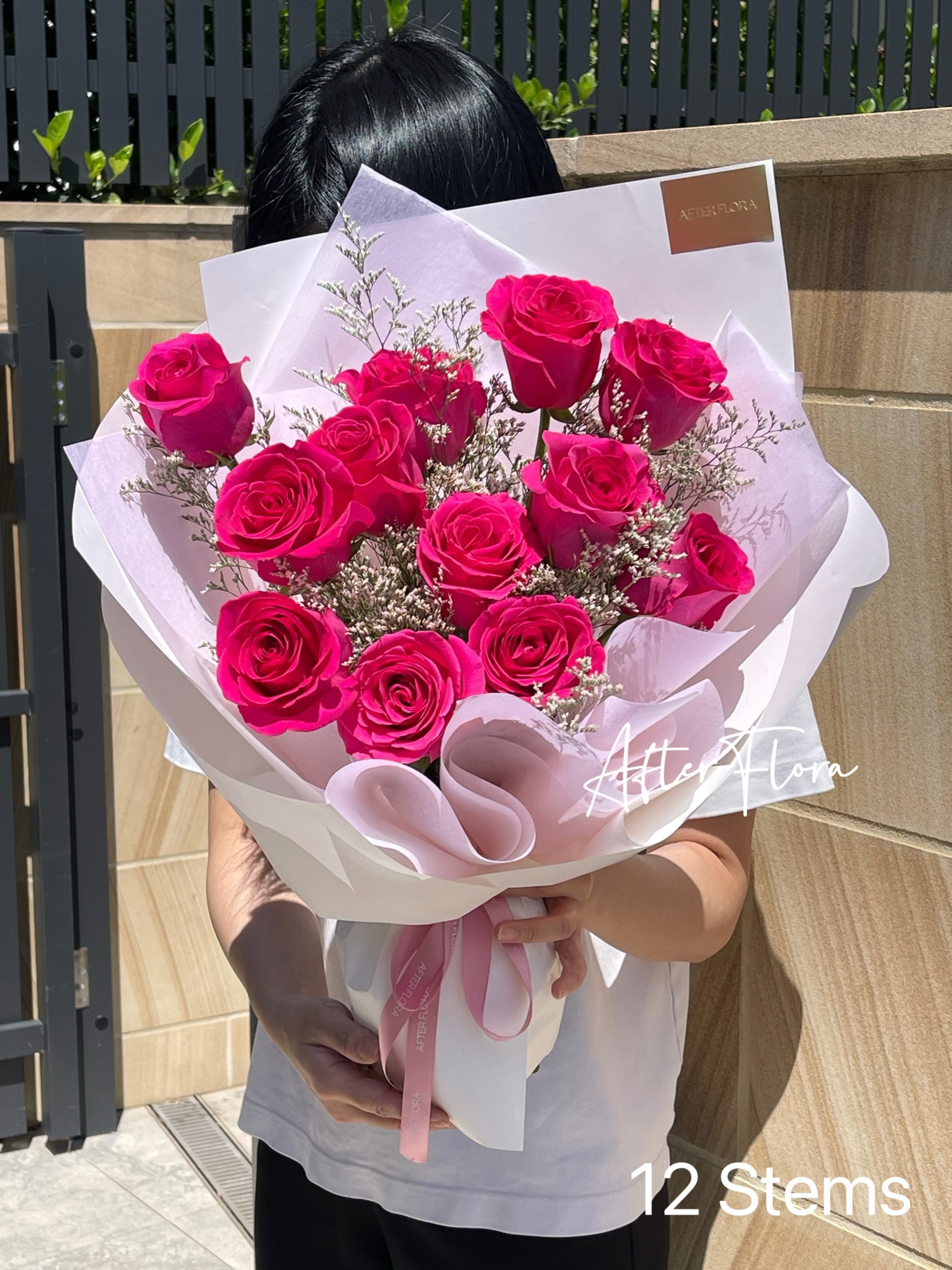 Hot Pink Roses with Misty