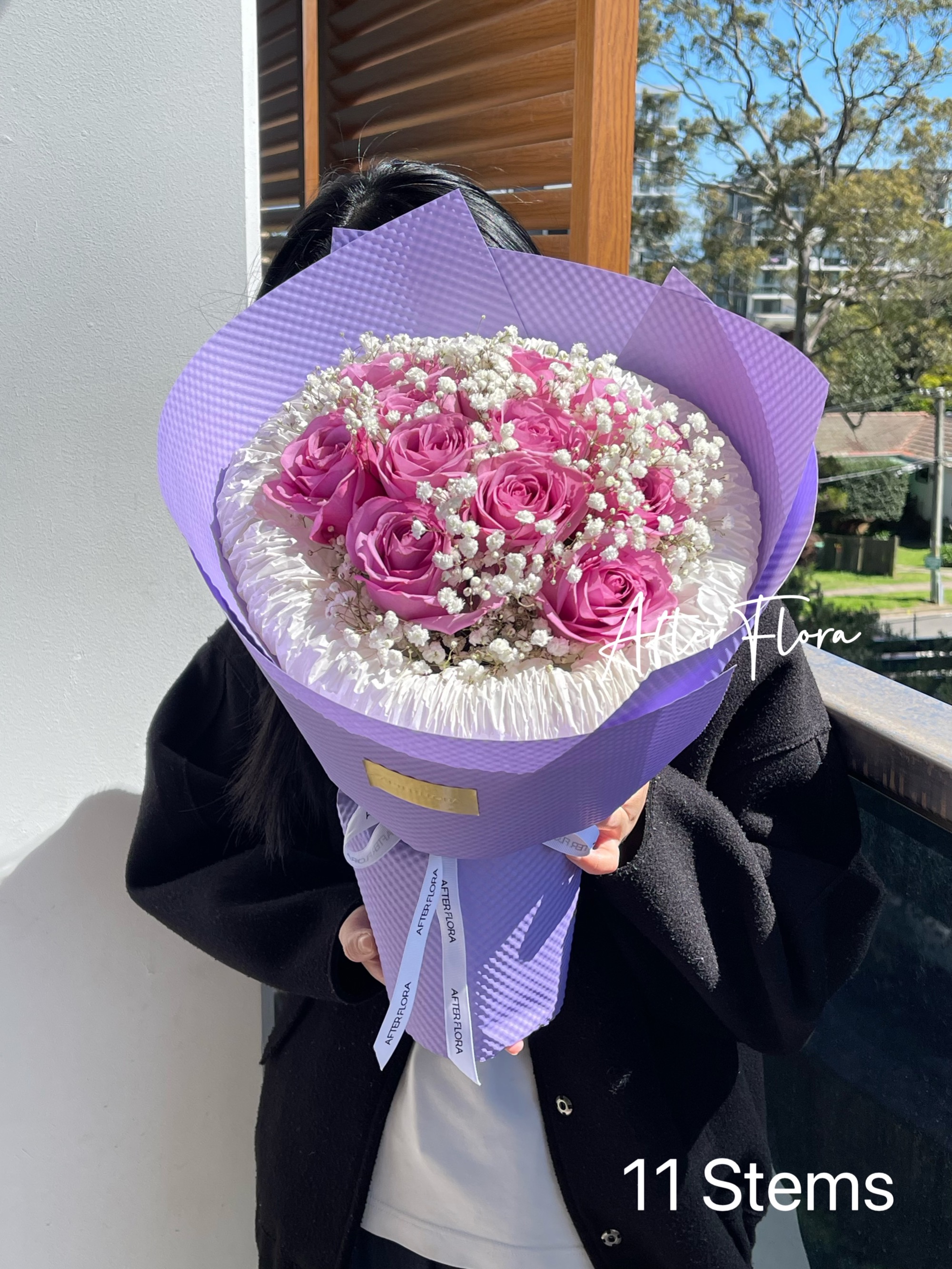 Purple Roses+baby's breath