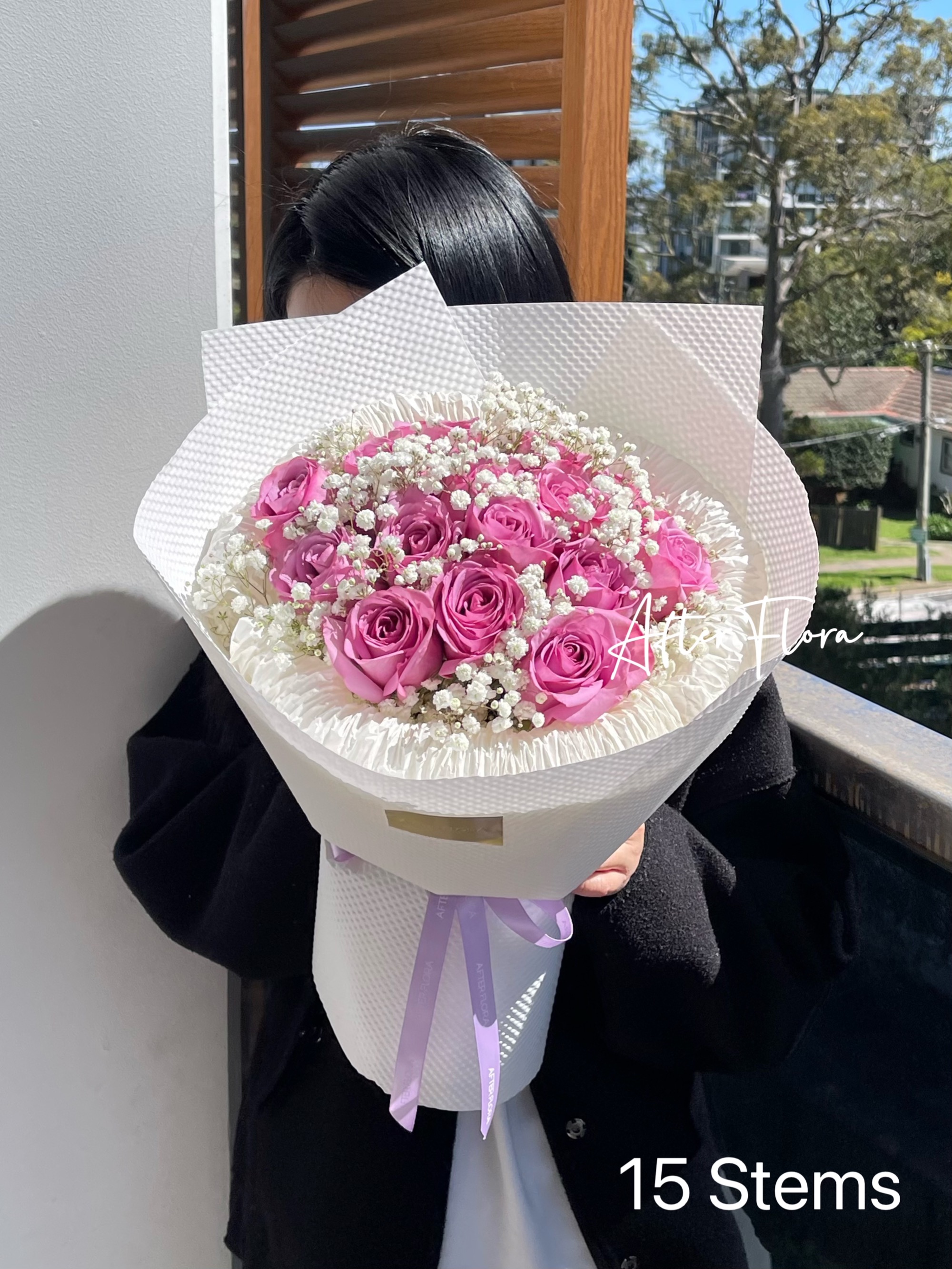Purple Roses+baby's breath