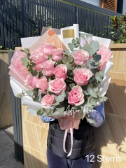 Pink Roses with Eucalyptus