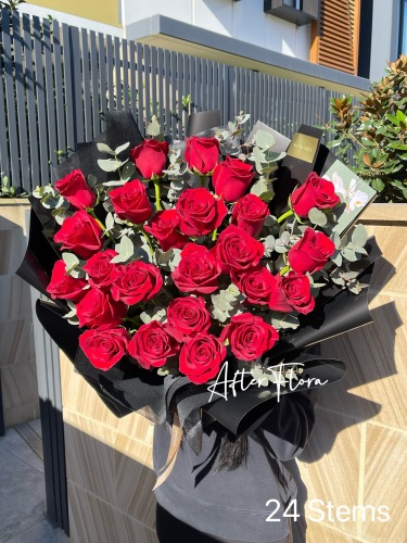 Red Roses with Eucalyptus