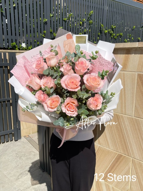Pink Roses with Eucalyptus