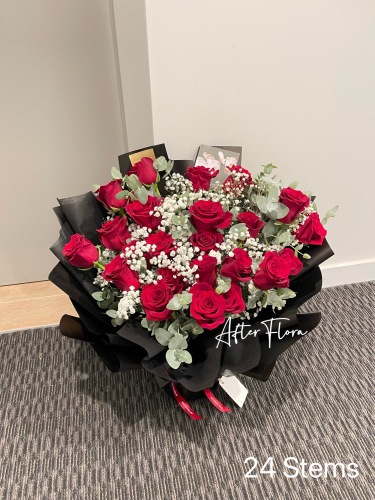 Red Roses&Baby's breath with Eucalyptus
