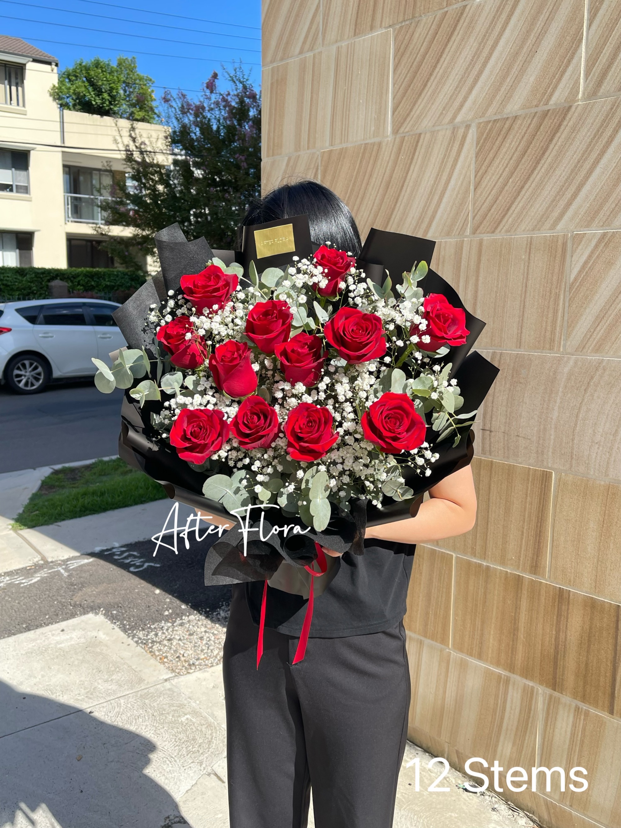 Red Roses&Baby's breath with Eucalyptus
