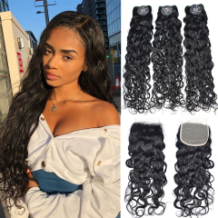 10A Water Wave Fantastic Bundles With Natural Hairline Closure Lace