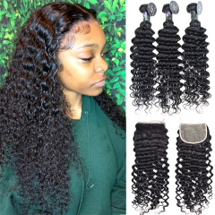 10A Deep Wave Bundles Deal None Chemical Raw Hair With Comfortable Closure