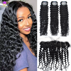RX-B Deep Wave Hair Bundles With Lace Frontal With Decent Quality