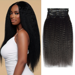 10A PU Seamless Clip in Kinky Straight Natural Black 6pcs/120g