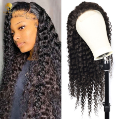 Super Natural and Beginners Friendly Black Deep Wave Lace 13x4 HD Lace Wigs Natural Black RX-B 10A