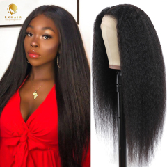 180% Kinky Straight lace frontal handmade wig Pre Plucked With Baby Hair