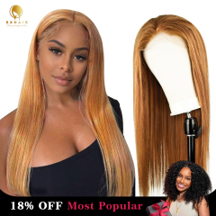 Light Brown Straight Transparnet Lace frontal Wig 180% Density Pre plucked Hairline 8#