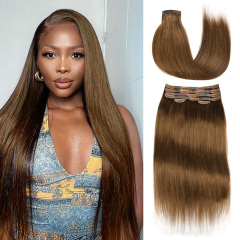 10A Straight PU Seamless Clip in #4 Chocolate Brown 6pcs/120g