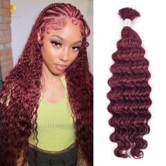 Deep Wave 99J# 100% Human Hair Bulk Hair For Braiding Bundles No Weft Braiding Hair Extension