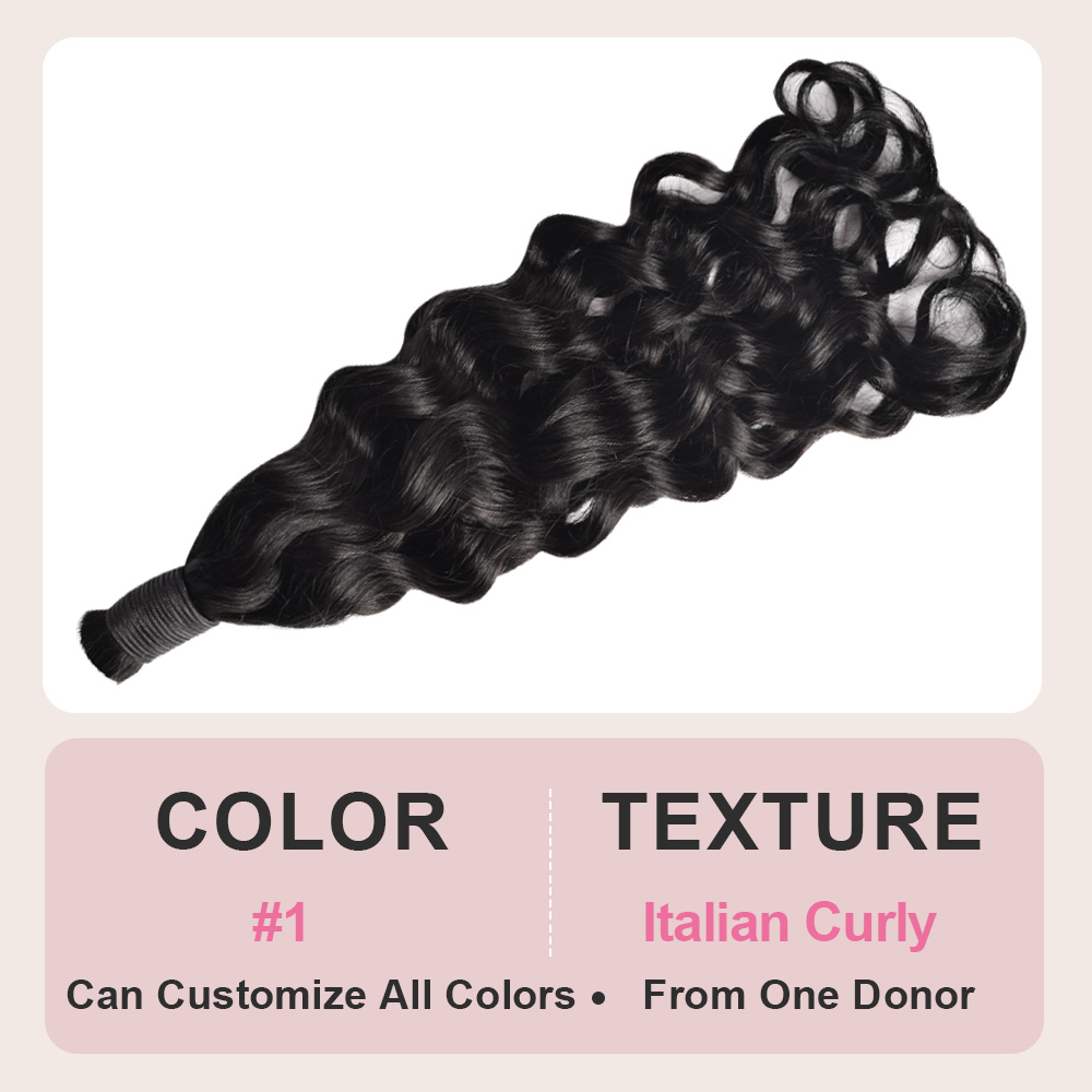 Italian Curly 100 Virgin Human Hair 1 Jet black Braiding Hair Bulk,Bulk Hair For Braiding