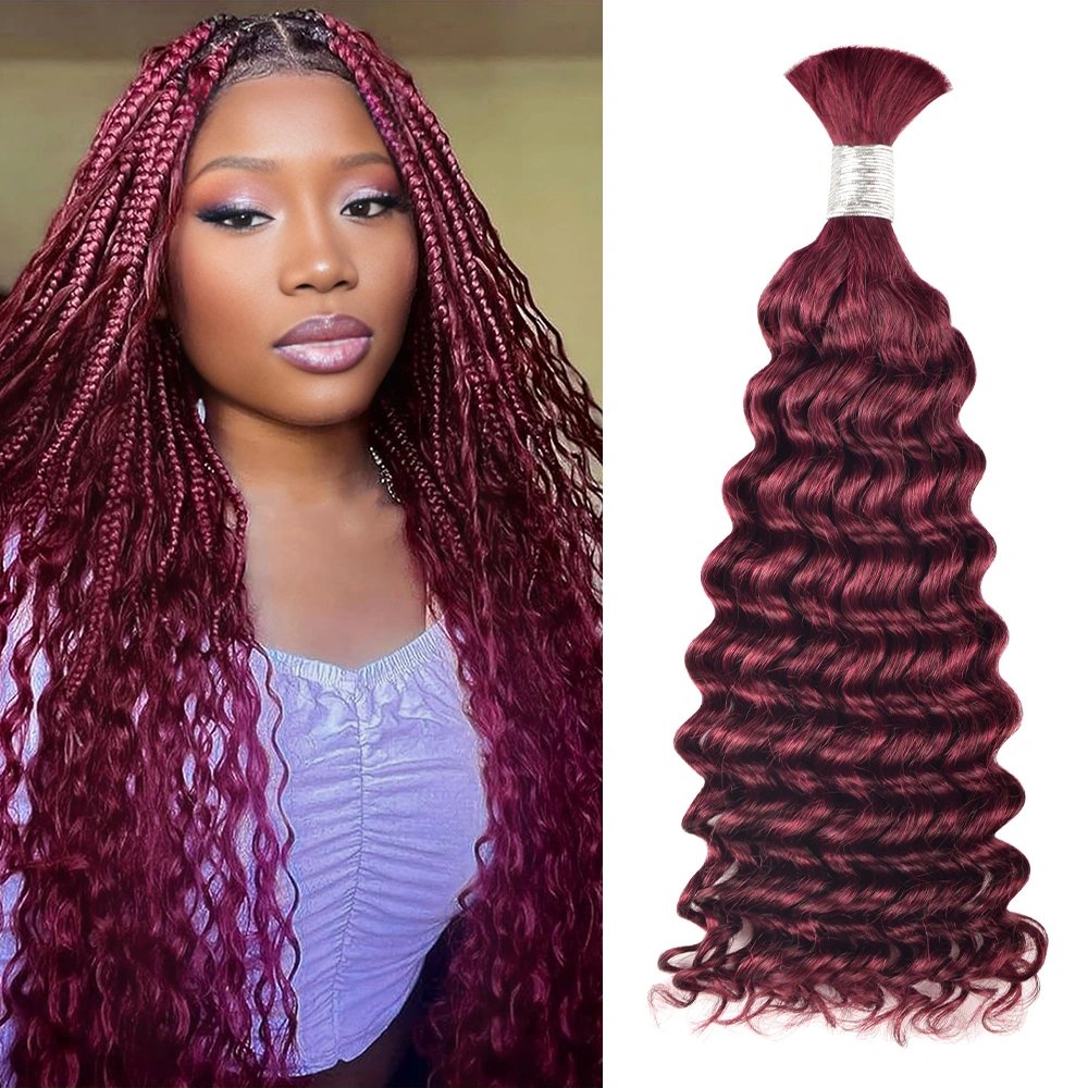 Deep Wave 99J# 100% Human Hair Bulk Hair For Braiding Bundles No Weft Braiding Hair Extension