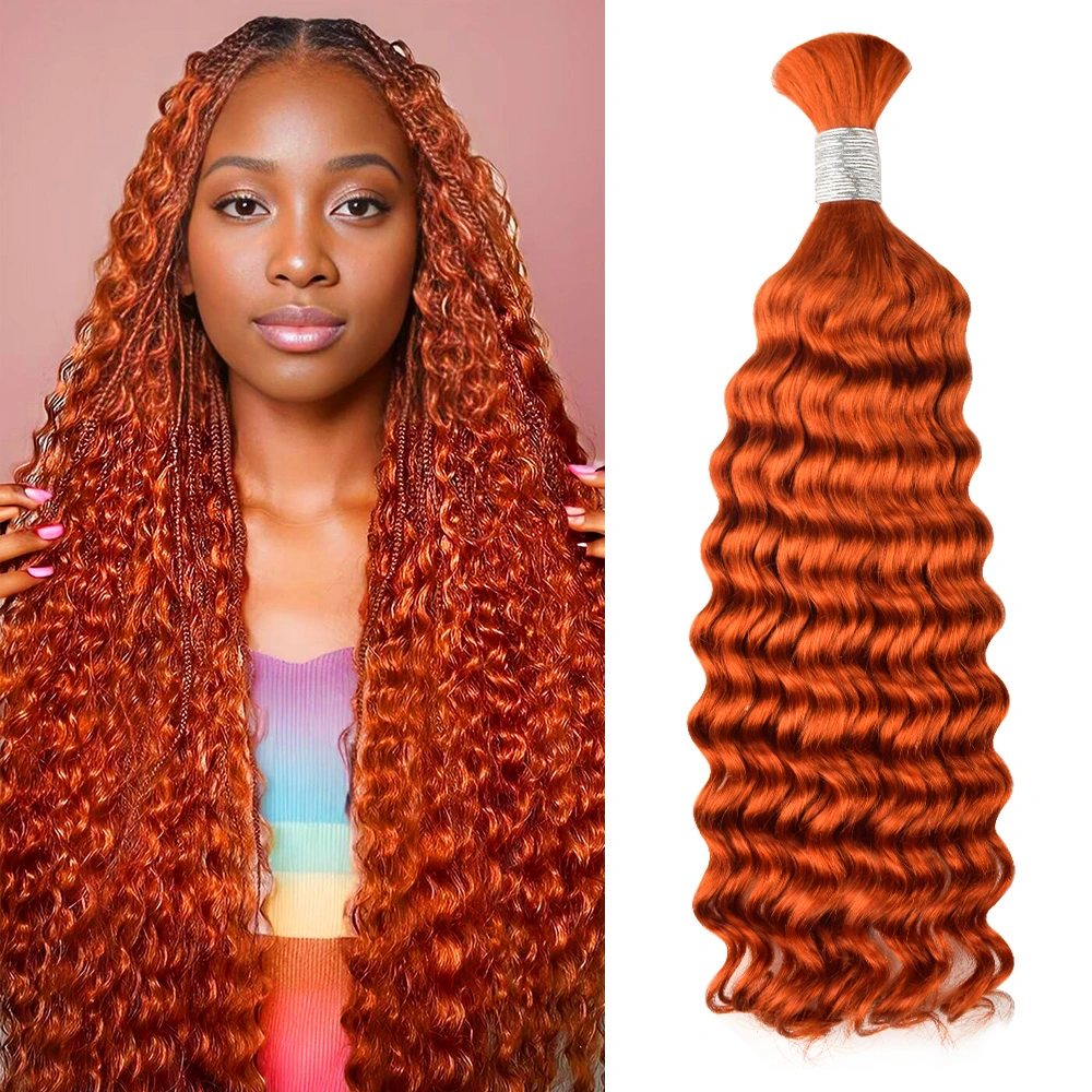 Deep Wave 100% Human Hair Ginger Orange 350# Bulk Hair For Braiding Bundles No Weft Braiding Hair Extension
