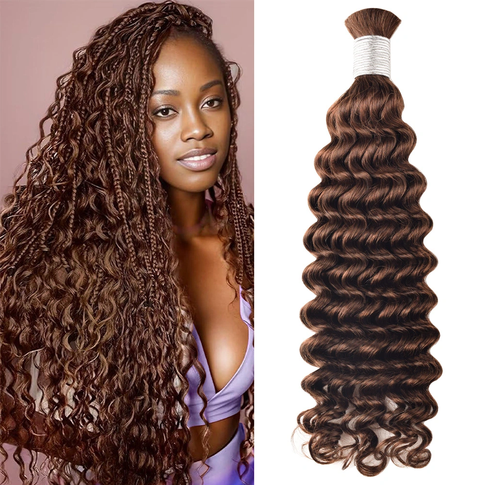 100% Human Hair High Quality 4# Bulk Hair No Weft Deep Wave Braiding Hair
