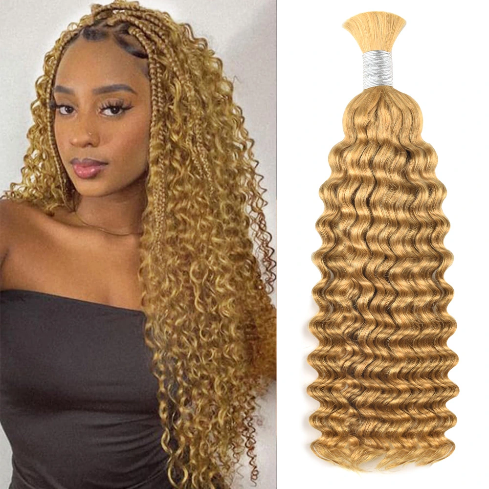 100% Human Hair Highlights 27# Bulk Hair For Braiding No Weft Deep Wave Braiding Hair Extension