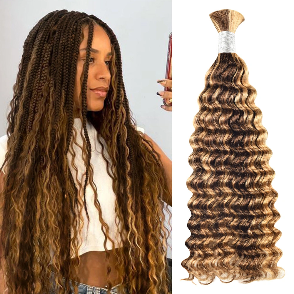 100% Human Hair Highlights 4/27# Bulk Hair For Braiding Bundles No Weft Deep Wave Braiding Hair Extension