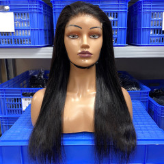 straight Lace Closure Wig Real Human Hair Glueless Wigs Natural Black Color