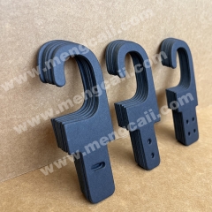 Paper hooks made of black cardstock are recyclable and biodegradable, suitable for displaying belts, hats, and clothing.