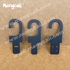 Paper hooks made of black cardstock are recyclable and biodegradable, suitable for displaying belts, hats, and clothing.