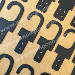 Paper hooks made of black cardstock are recyclable and biodegradable, suitable for displaying belts, hats, and clothing.