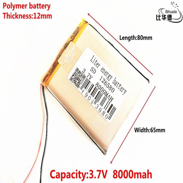 Liter energy battery 3.7V,8000mAH 126580 Polymer lithium ion / Li-ion battery for tablet pc BANK,GPS,mp3,mp4