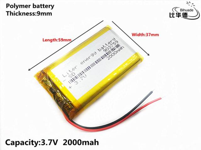 3.7V,2000mAH 903759 Liter energy battery Polymer lithium ion / Li-ion battery for tablet pc BANK,GPS,mp3,mp4