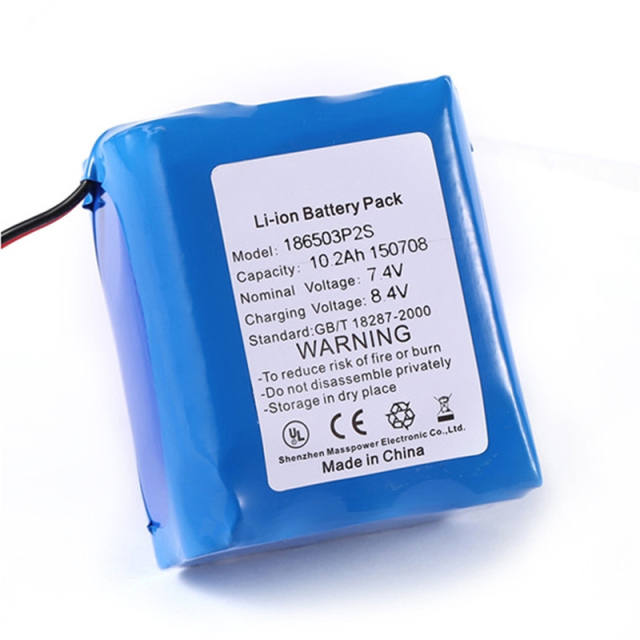 Factory direct 7.4V 10.2Ah 18650 rechargeable lithium battery pack for consumer electronic