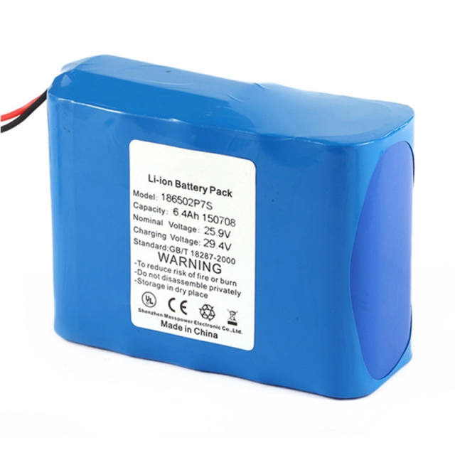 Hot sale customized lithium ion 18650 25.9V 6.4ah li-ion battery pack for electric scooter ebike