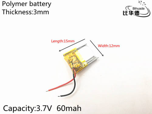 3.7V 60mAh 301215 Lithium Polymer Li-Po li ion Rechargeable Battery cells For Mp3 MP4 MP5 GPS mobile bluetooth