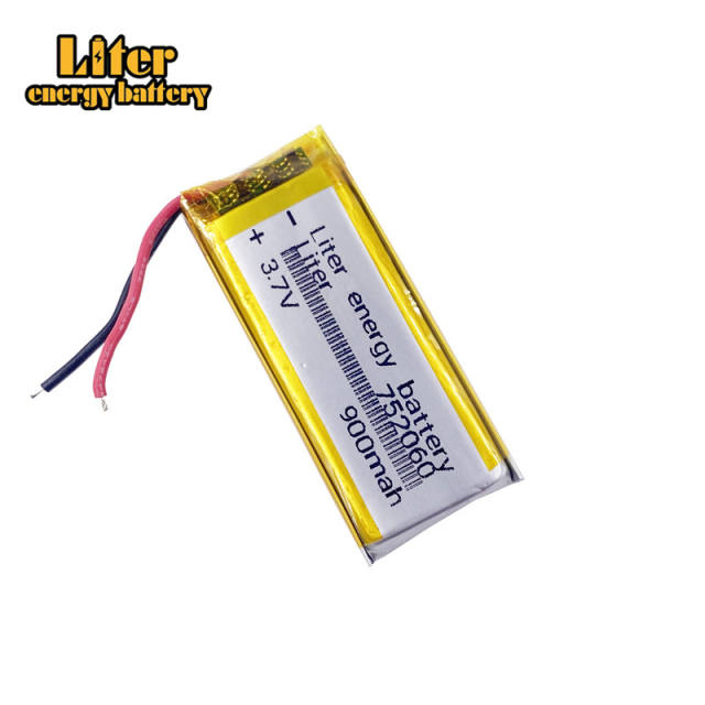 3.7V 752060 900mah Liter energy battery lithium polymer rechargeable battery MP3/4/5 Bluetooth interphone battery monitor