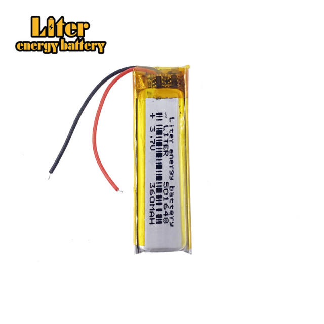 3.7V 501648 360mah Lithium Polymer Rechargeable Battery For MP3 GPS bluetooth headset LED Lamp Smart bracelet