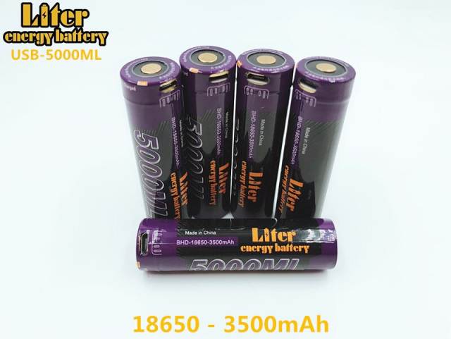 6PCS 5000ML USB 18650 3500mAh 3.7V Li-ion Rechargebale battery USB Li-ion battery + USB wire