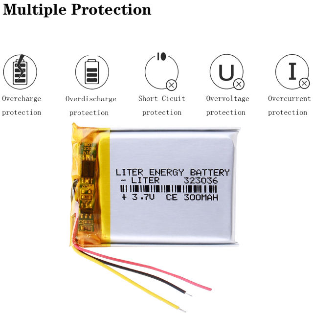 3 line 323036 3.7v 300mAh Liter energy battery lithium li ion polymer rechargeable battery pack for digital products