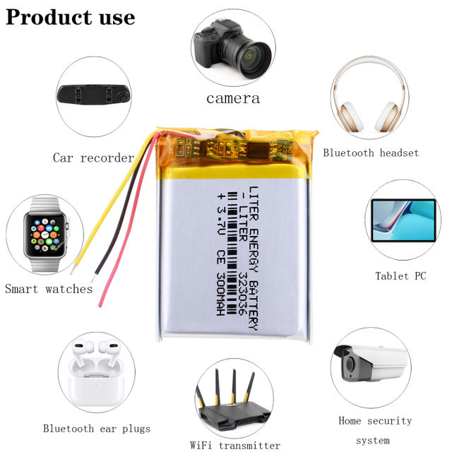 3 line 323036 3.7v 300mAh Liter energy battery lithium li ion polymer rechargeable battery pack for digital products