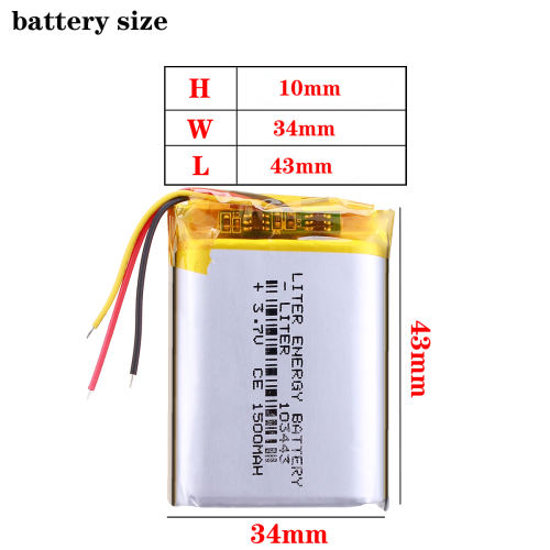 Three lines 3.7V 103443 1500Mah  Liter energy battery Rechargeable Li Ion Polymer Batteries For Smart Wearable Digital Equipment